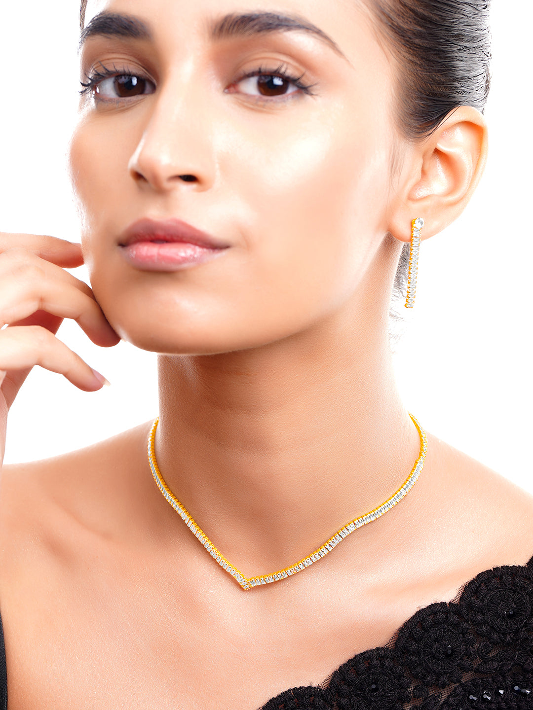 Golden Glow Crystal Necklace Set Length - 16 cm