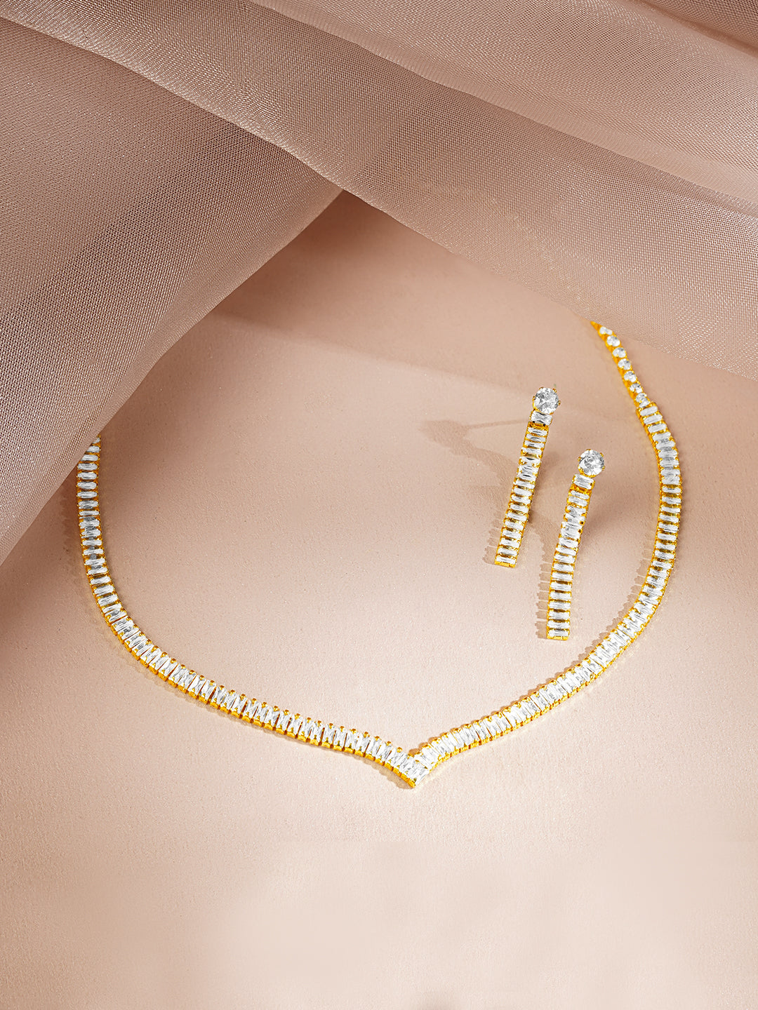Golden Glow Crystal Necklace Set Length - 16 cm