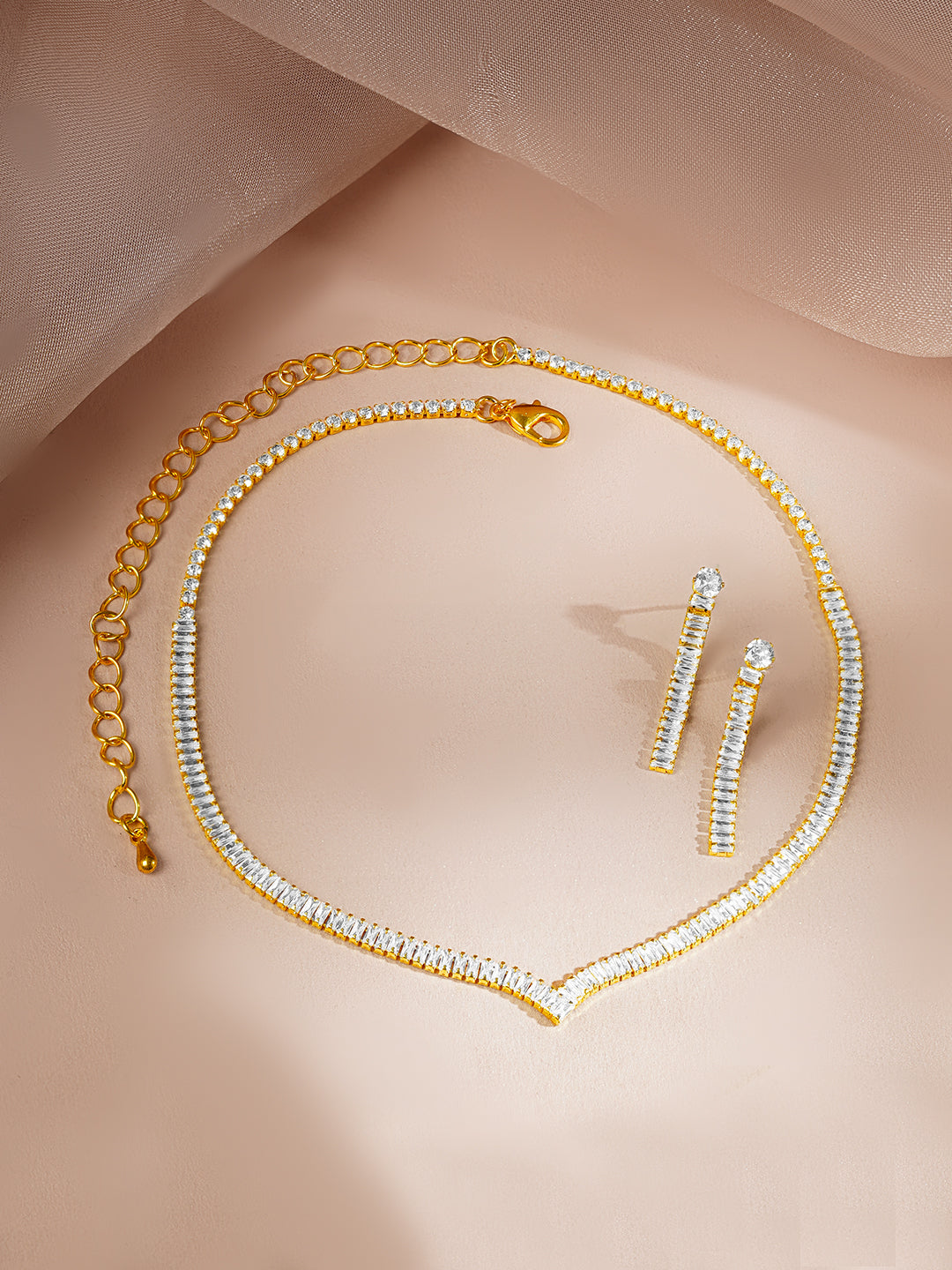 Golden Glow Crystal Necklace Set Length - 16 cm