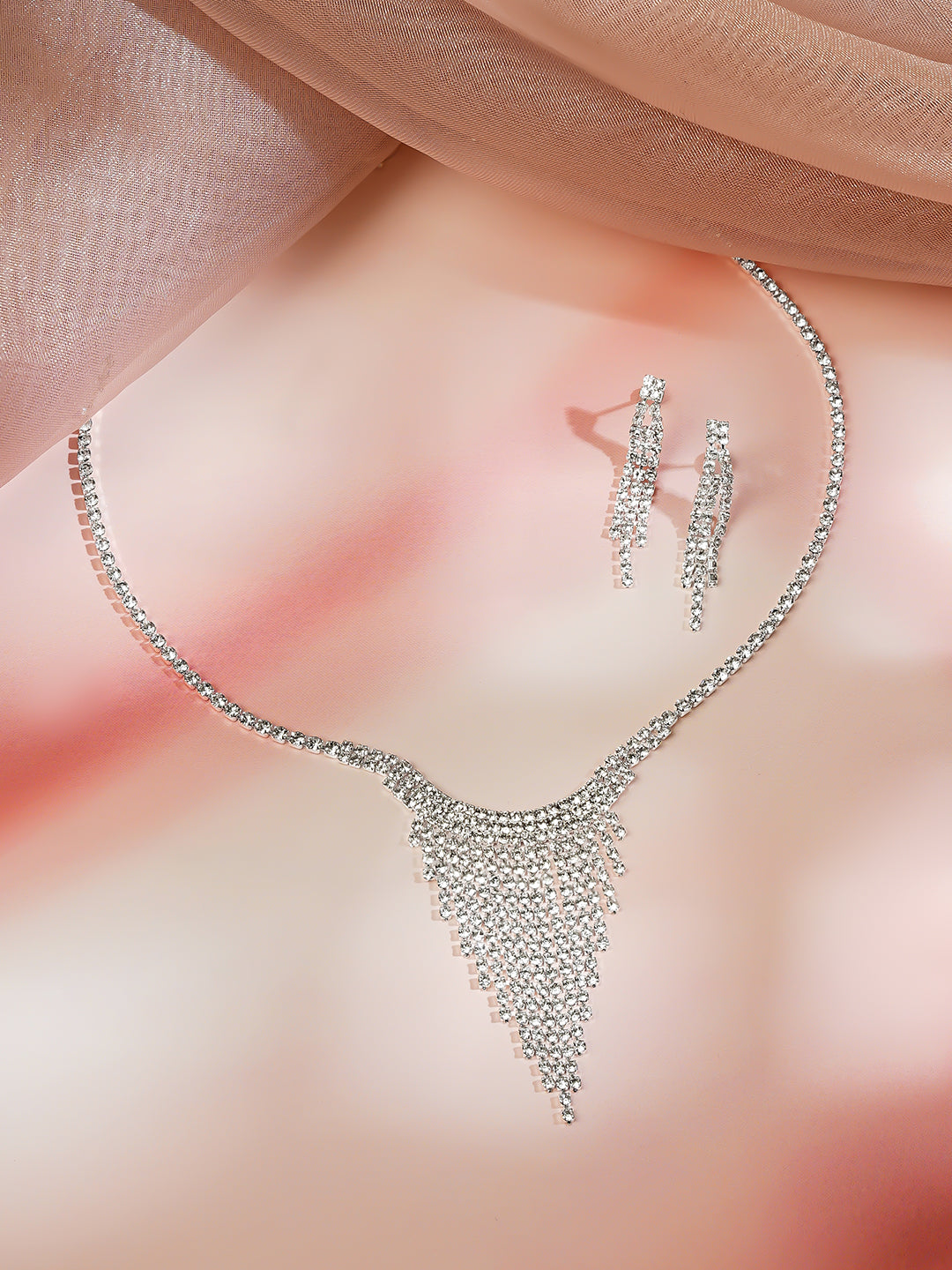 【Rubans】 Crystal Tassel Statement Necklace Set｜クリスタル タッセル ステートメント ネックレスセット