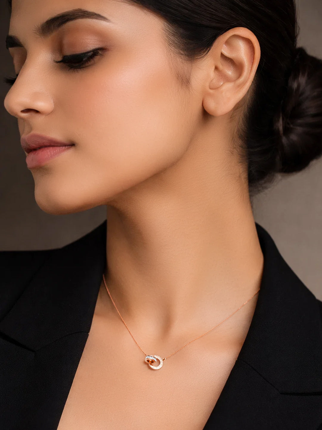 Demi Fine 18K Gold Plated Stainless steel Interlocked Crystal Pendant Necklace Length - 21.5 cm