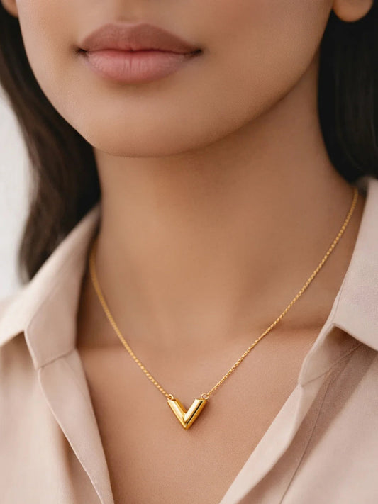 Demi Fine 18K Gold Plated Stainless steel Chevron V Shape Pendant Chain Length - 21.3 cm