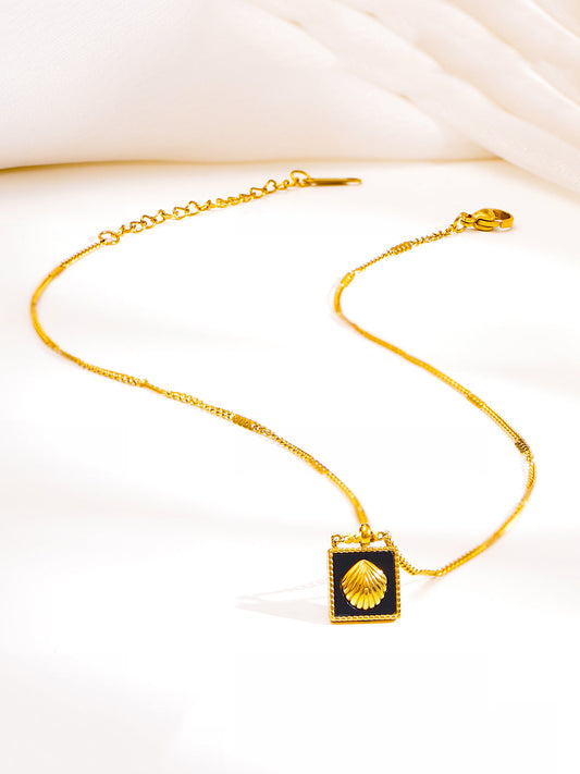 Demi Fine 18K Gold Plated Stainless steel Enamel Shell Pendant Chain Necklace Length - 21.4 cm