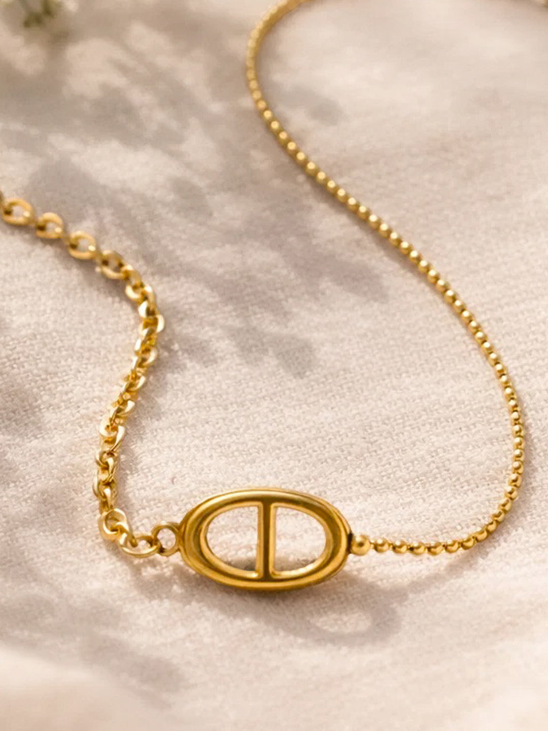 Demi Fine 18K Gold Plated Stainless steel Dual Chain Link Loop Chain Necklace Length - 20.5 cm