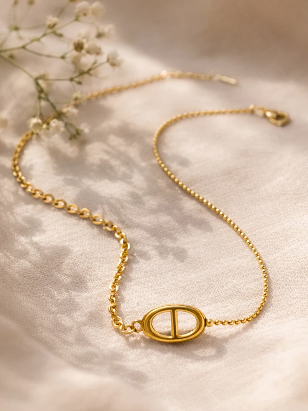 Demi Fine 18K Gold Plated Stainless steel Dual Chain Link Loop Chain Necklace Length - 20.5 cm