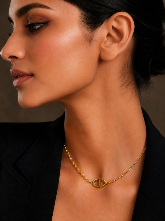 Demi Fine 18K Gold Plated Stainless steel Dual Chain Link Loop Chain Necklace Length - 20.5 cm