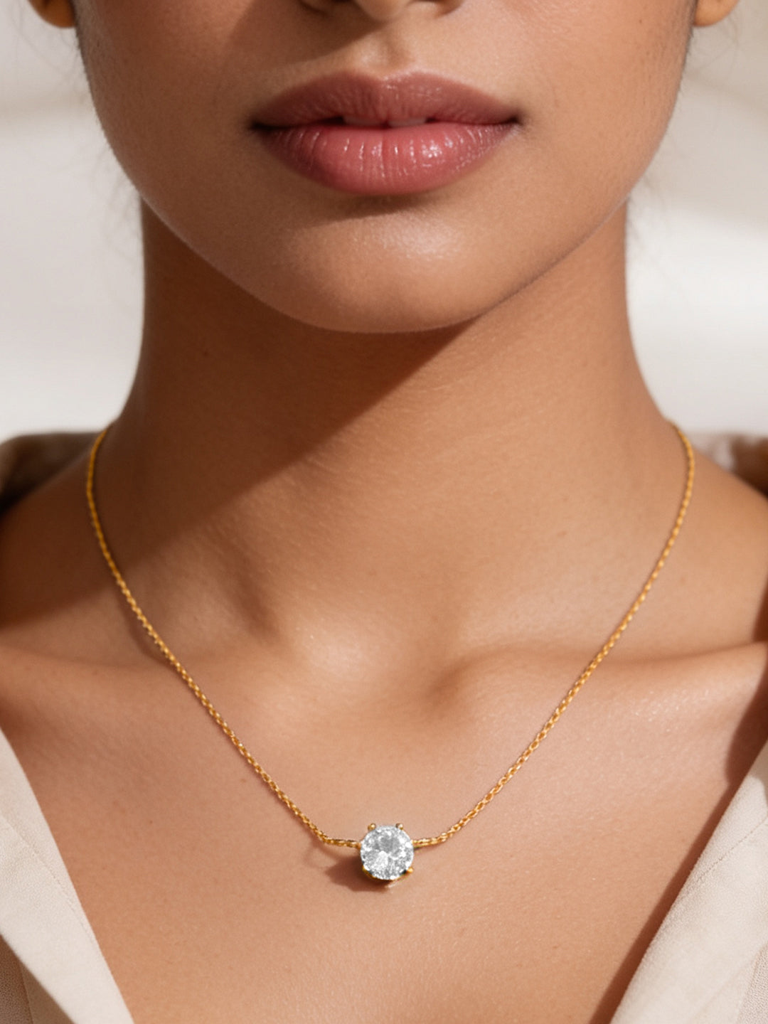 Demi Fine 18K Gold Plated Stainless steel Minimal Diamond Solitaire Necklace Length - 19.5 cm