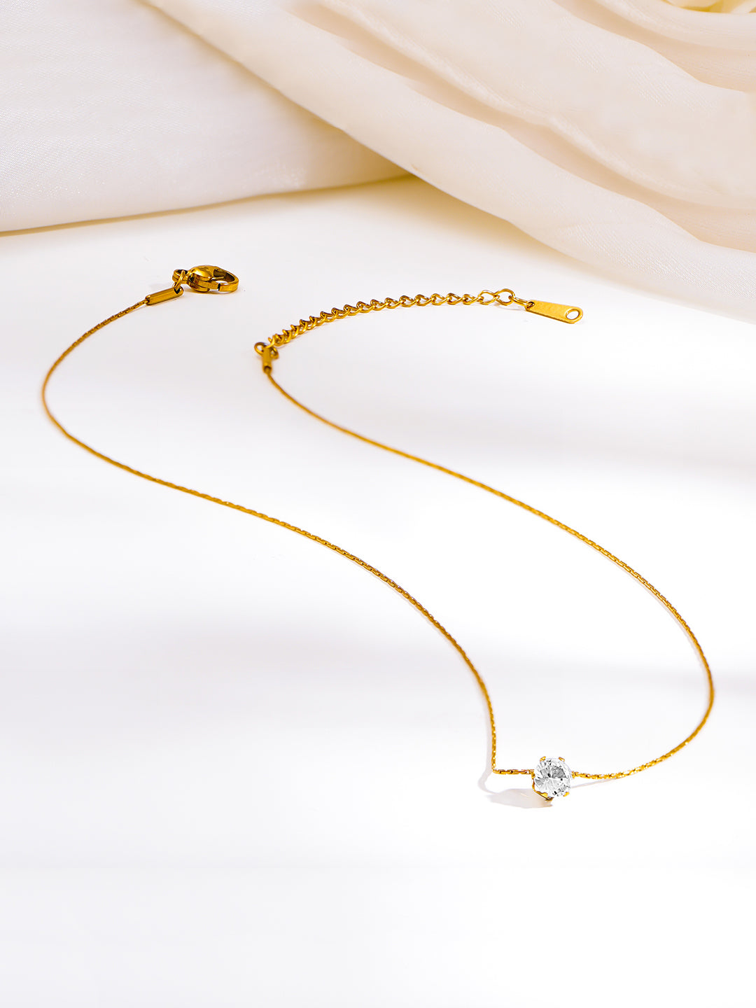 Demi Fine 18K Gold Plated Stainless steel Minimal Diamond Solitaire Necklace Length - 19.5 cm