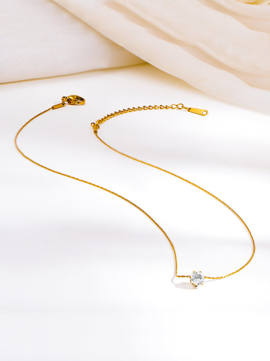 Demi Fine 18K Gold Plated Stainless steel Minimal Diamond Solitaire Necklace Length - 19.5 cm