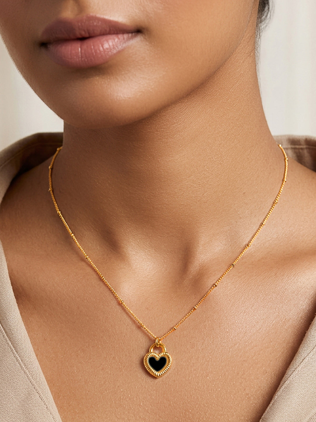Demi Fine 18K Gold Plated Stainless steel Reversible Heart Pendant Necklace Length - 21.5 cm