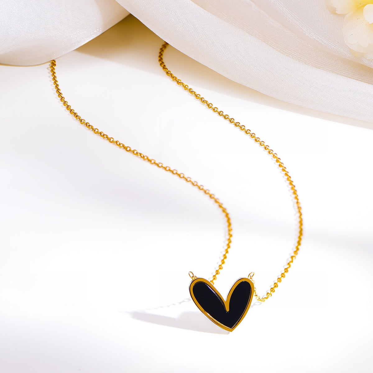 Demi Fine 18K Gold Plated Stainless steel Black Enamel Heart Pendant Necklace Length - 20.5 cm