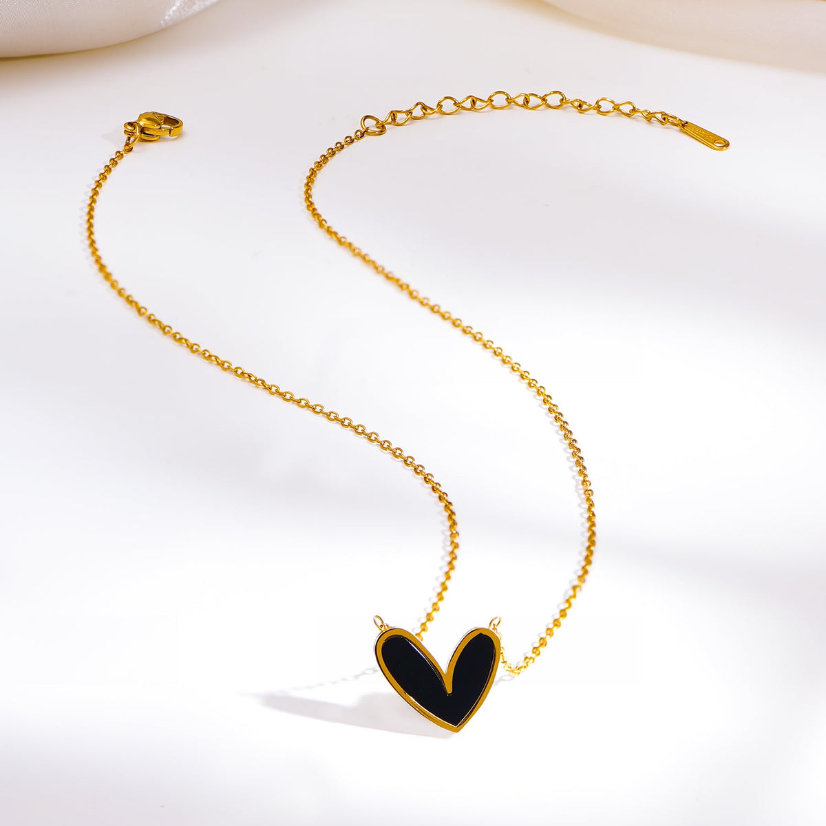 Demi Fine 18K Gold Plated Stainless steel Black Enamel Heart Pendant Necklace Length - 20.5 cm