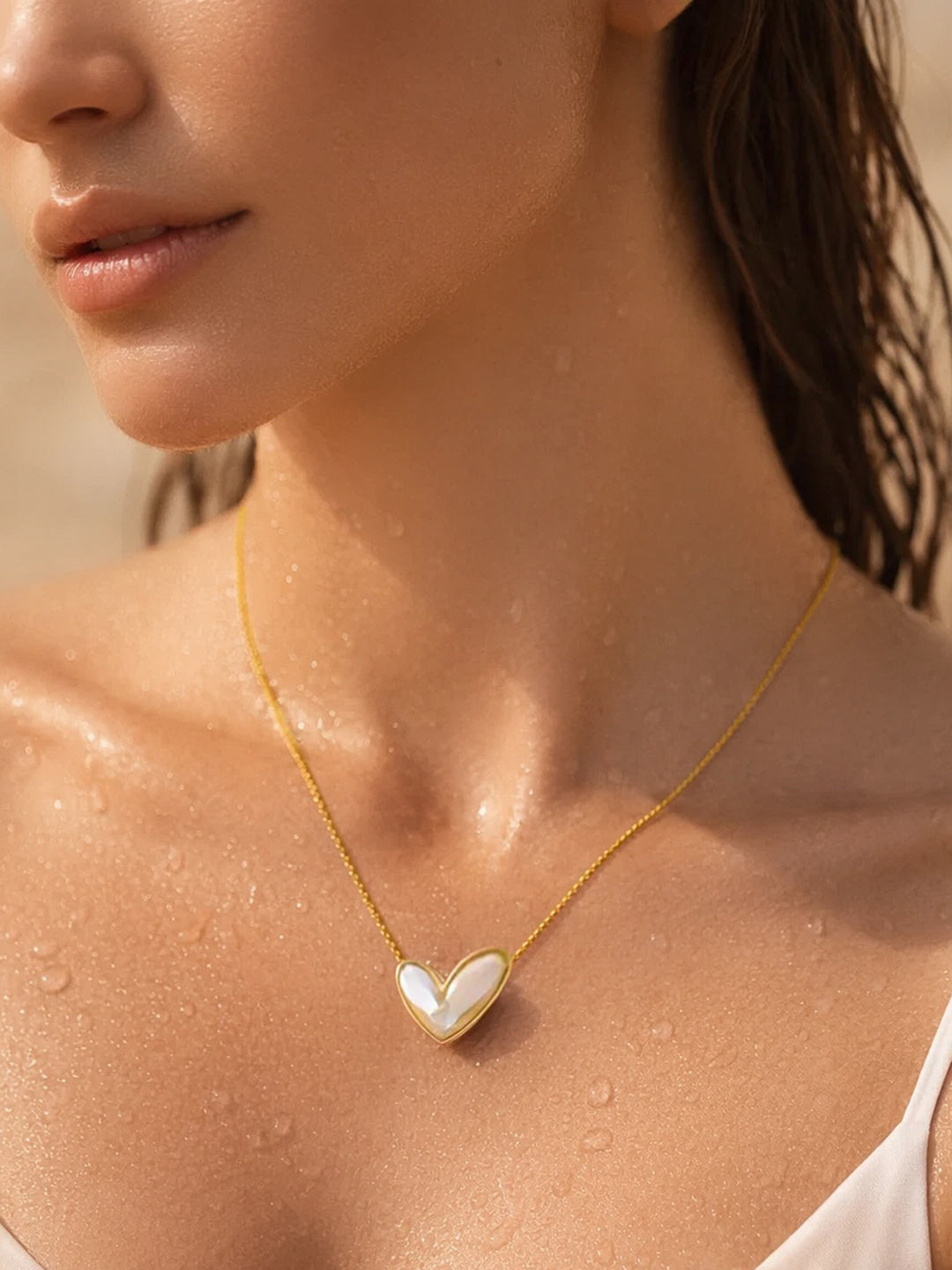 Demi Fine 18K Gold Plated Stainless steel White Enamel Heart Pendant Necklace Length - 20.5 cm