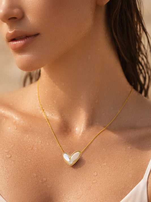 Demi Fine 18K Gold Plated Stainless steel White Enamel Heart Pendant Necklace Length - 20.5 cm