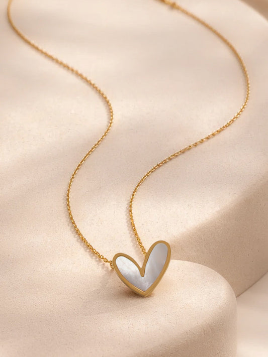 Demi Fine 18K Gold Plated Stainless steel White Enamel Heart Pendant Necklace Length - 20.5 cm