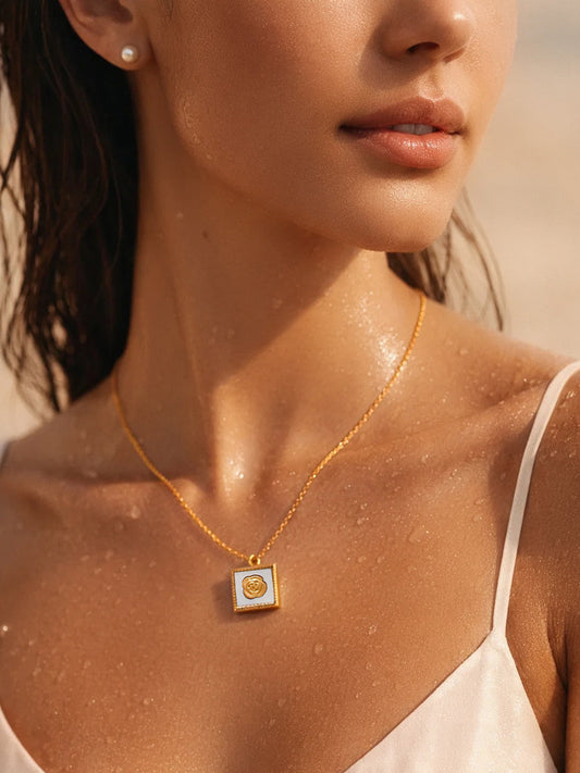 Demi Fine 18K Gold Plated Stainless steel Rose Enamel Pendant Necklace Length - 20.2 cm