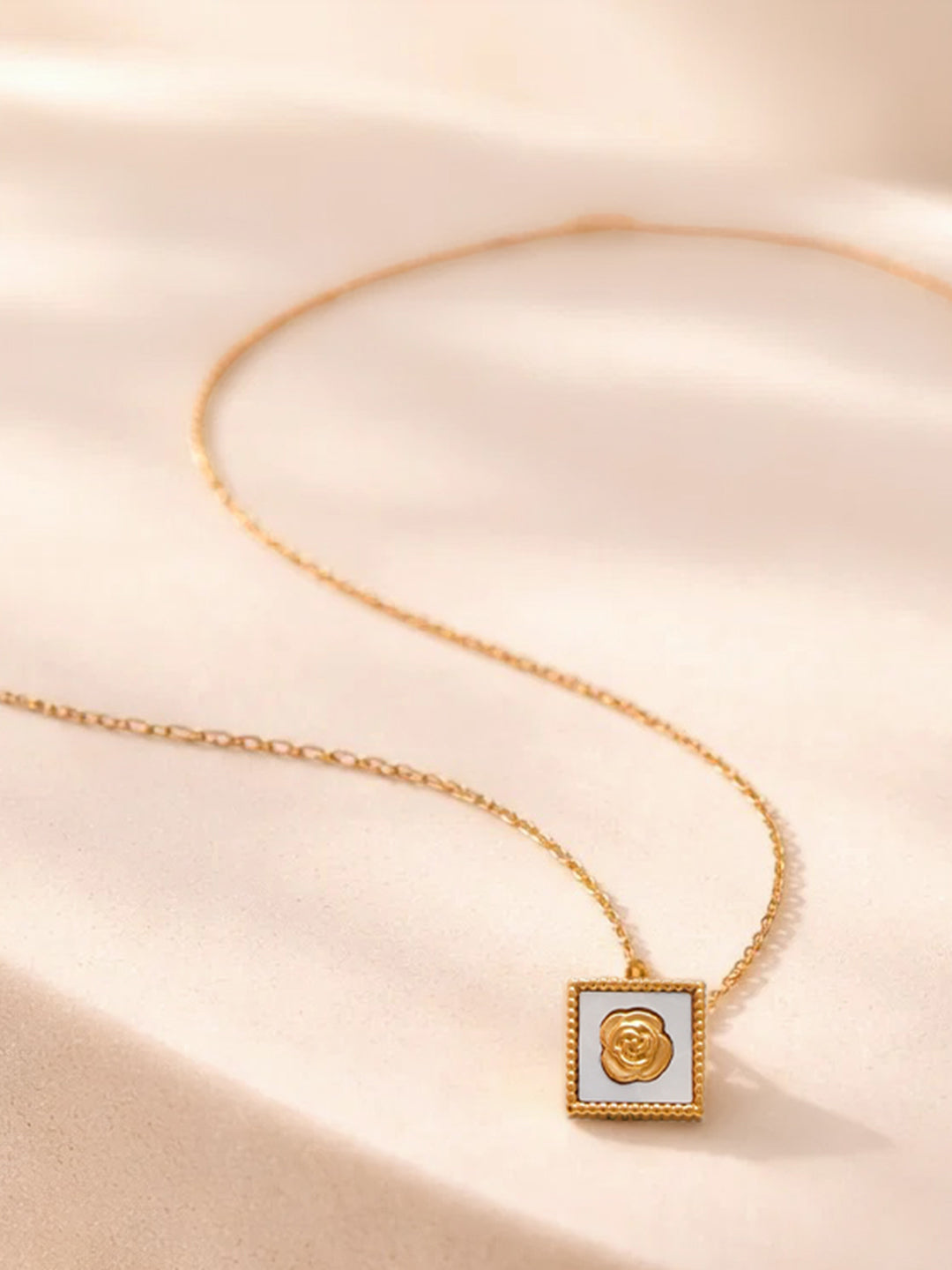 Demi Fine 18K Gold Plated Stainless steel Rose Enamel Pendant Necklace Length - 20.2 cm