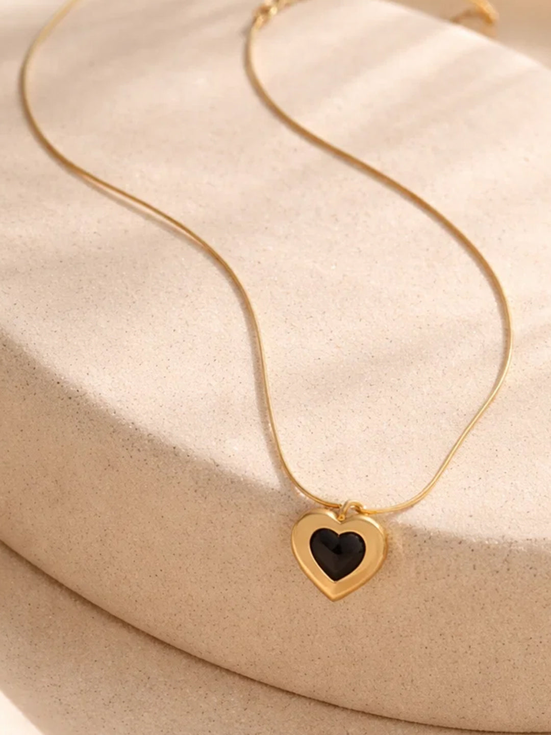 Demi Fine 18K Gold Plated Stainless steel Black Enamel Heart Pendant Necklace Length - 20.8 cm