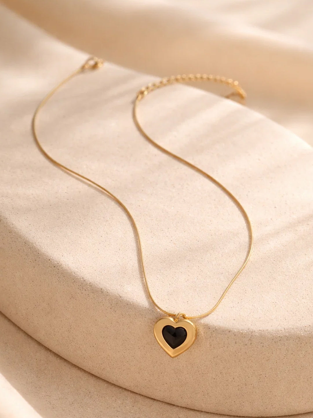 Demi Fine 18K Gold Plated Stainless steel Black Enamel Heart Pendant Necklace Length - 20.8 cm