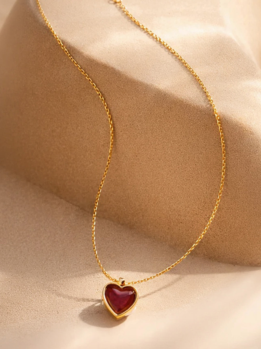 Demi Fine 18K Gold Plated Stainless steel Dainty Red Heart Charm Chain Necklace Length - 20.8 cm