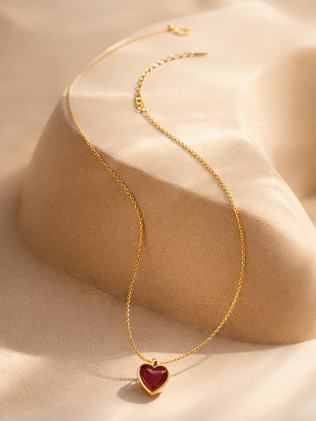 Demi Fine 18K Gold Plated Stainless steel Dainty Red Heart Charm Chain Necklace Length - 20.8 cm
