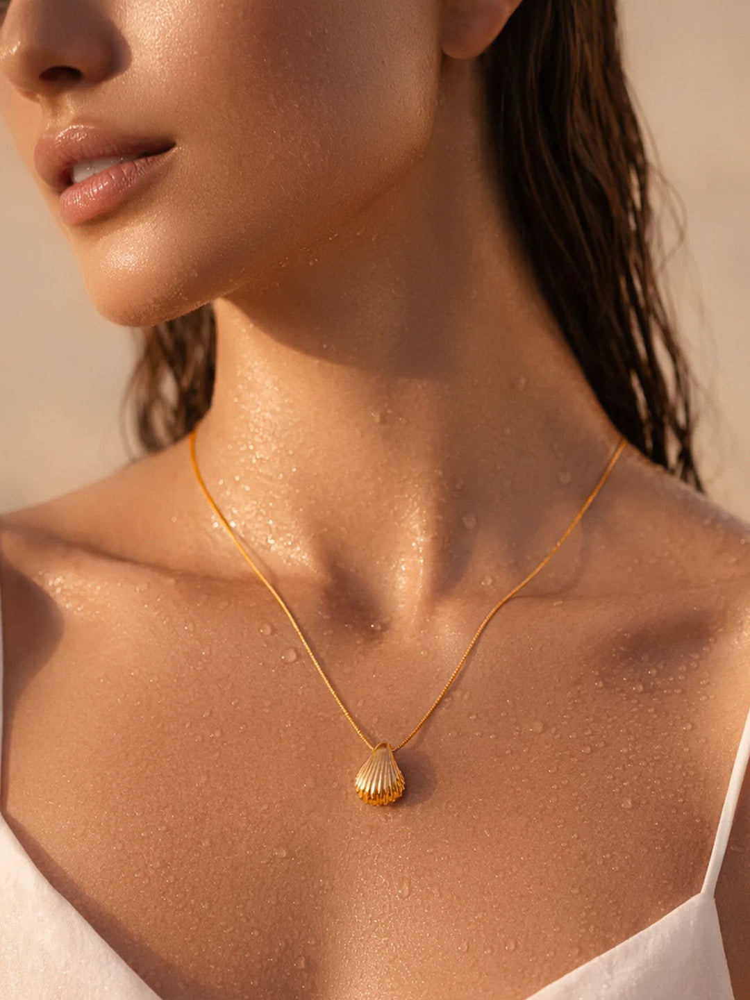 Demi Fine 18K Gold Plated Stainless steel Shell Pendant Snake Chain Necklace Length - 20.7 cm