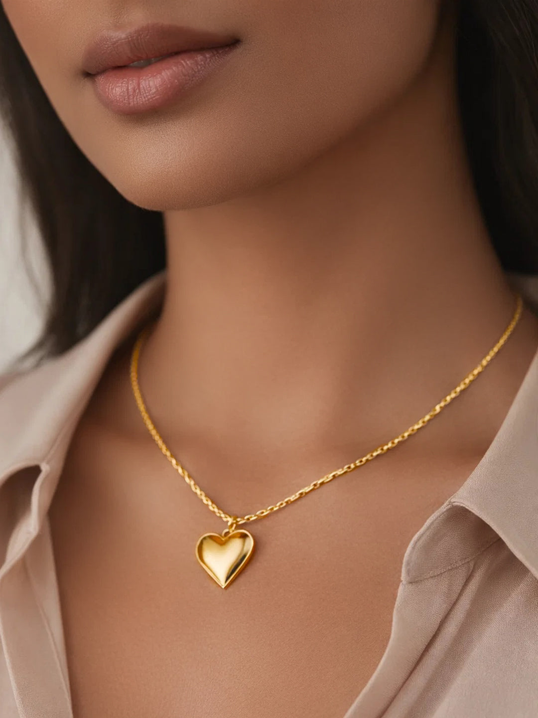 Demi Fine 18K Gold Plated Stainless steel Puffy Heart Pendant Chain Necklace Length - 27.5 cm