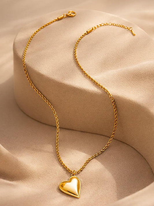 Demi Fine 18K Gold Plated Stainless steel Puffy Heart Pendant Chain Necklace Length - 27.5 cm