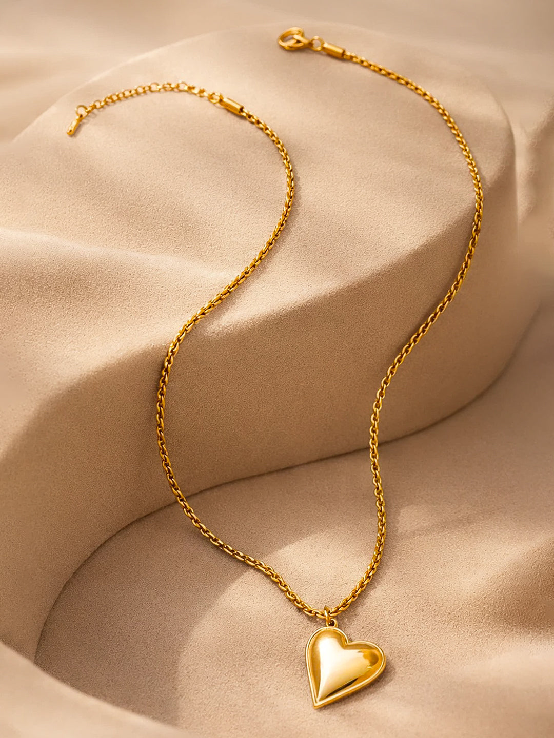 Demi Fine 18K Gold Plated Stainless steel Puffy Heart Pendant Chain Necklace Length - 27.5 cm