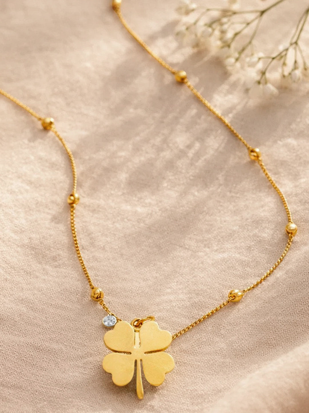 Demi Fine 18K Gold Plated Stainless steel Clover Pendant AD Detail Necklace Length - 22.6 cm