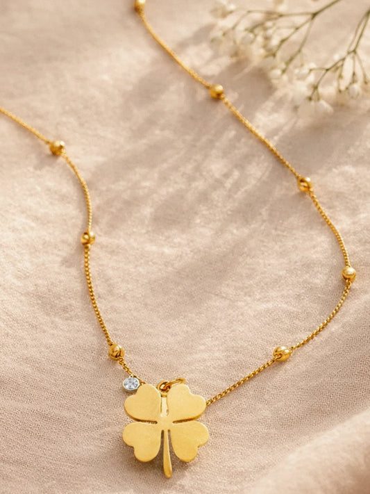 Demi Fine 18K Gold Plated Stainless steel Clover Pendant AD Detail Necklace Length - 22.6 cm