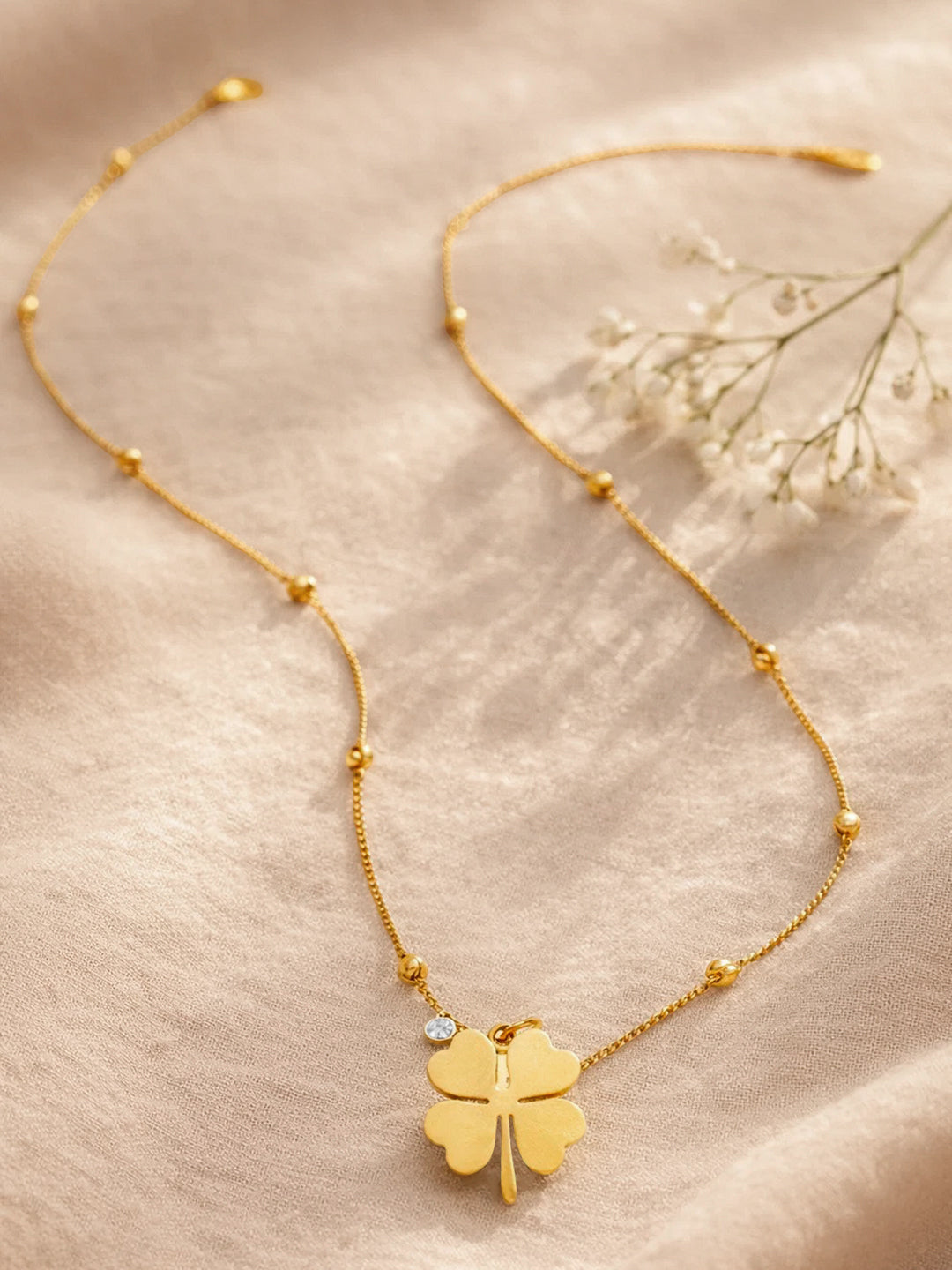 Demi Fine 18K Gold Plated Stainless steel Clover Pendant AD Detail Necklace Length - 22.6 cm