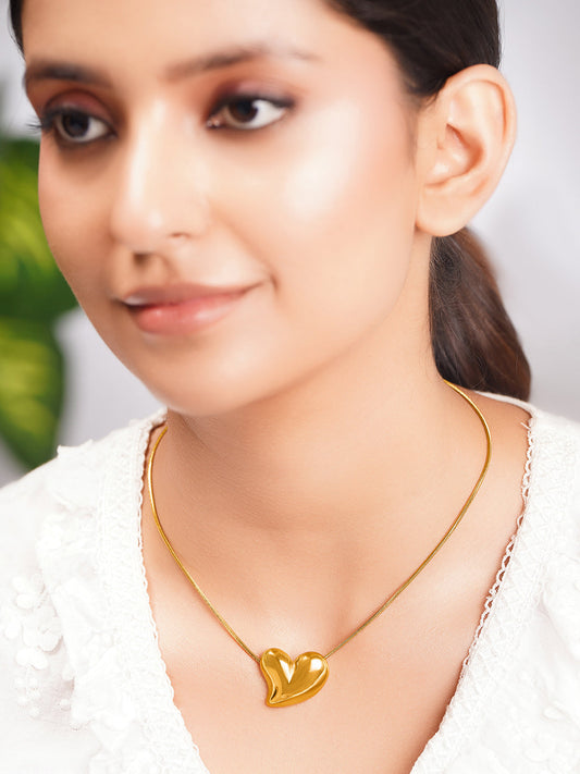 Demi Fine 18K Gold Plated Stainless steel Overlap Heart Pendant Chain Necklace フリーサイズ