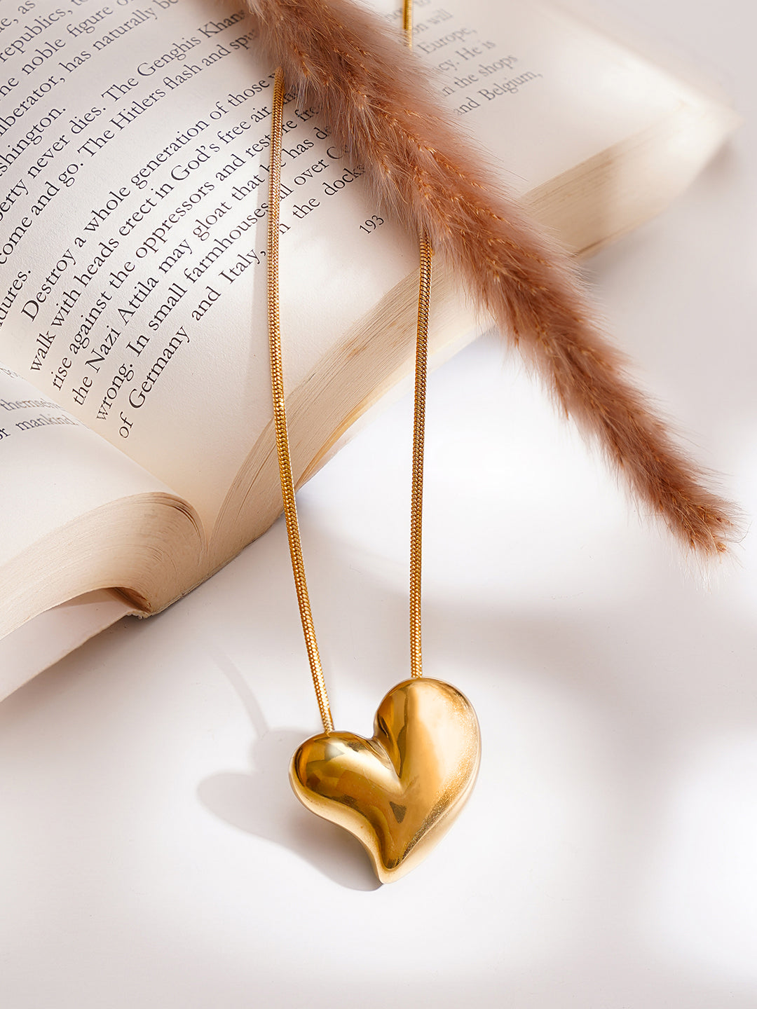 Demi Fine 18K Gold Plated Stainless steel Overlap Heart Pendant Chain Necklace フリーサイズ