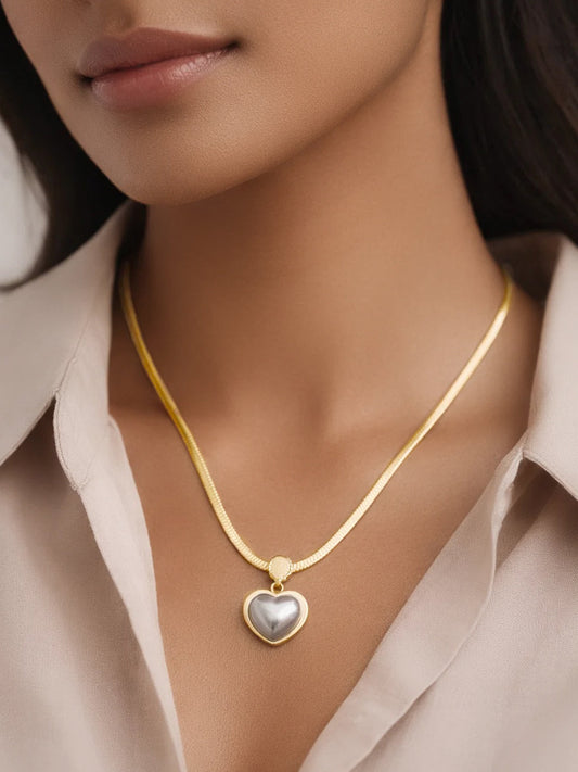Demi Fine 18K Gold Plated Stainless steel Glossy Pearl Heart Pendent Necklace Length - 20.5 cm