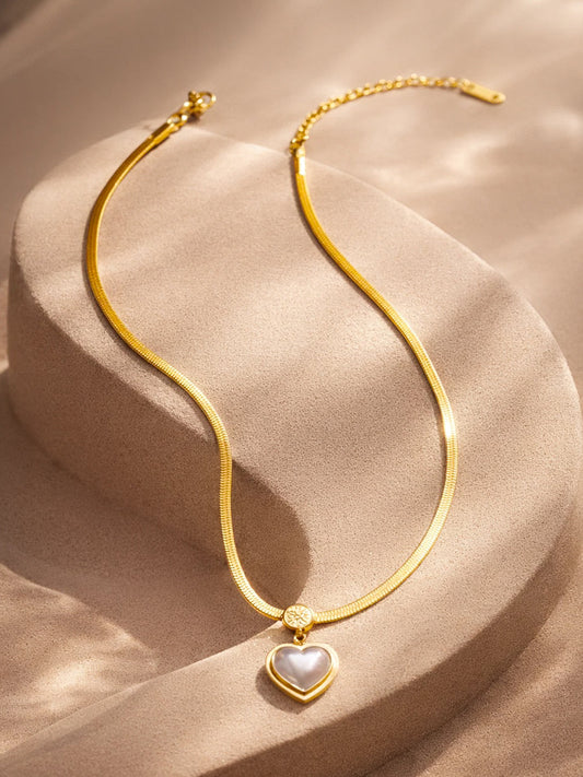 Demi Fine 18K Gold Plated Stainless steel Glossy Pearl Heart Pendent Necklace Length - 20.5 cm