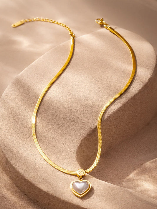 Demi Fine 18K Gold Plated Stainless steel Glossy Pearl Heart Pendent Necklace Length - 20.5 cm
