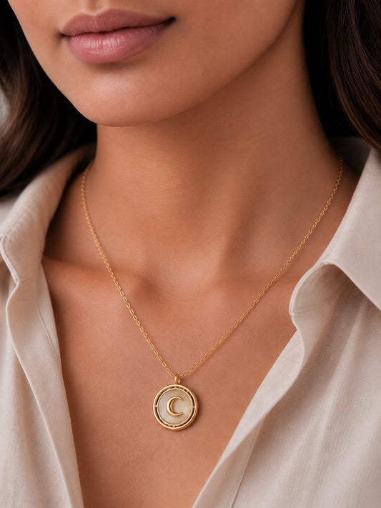 Demi Fine 18K Gold Plated Stainless steel Moon Coin Pendant Charm Necklace Length - 21 cm