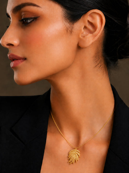 Demi Fine 18K Gold Plated Stainless steel Wave Curve Design Pendant Necklace Length - 23.6 cm