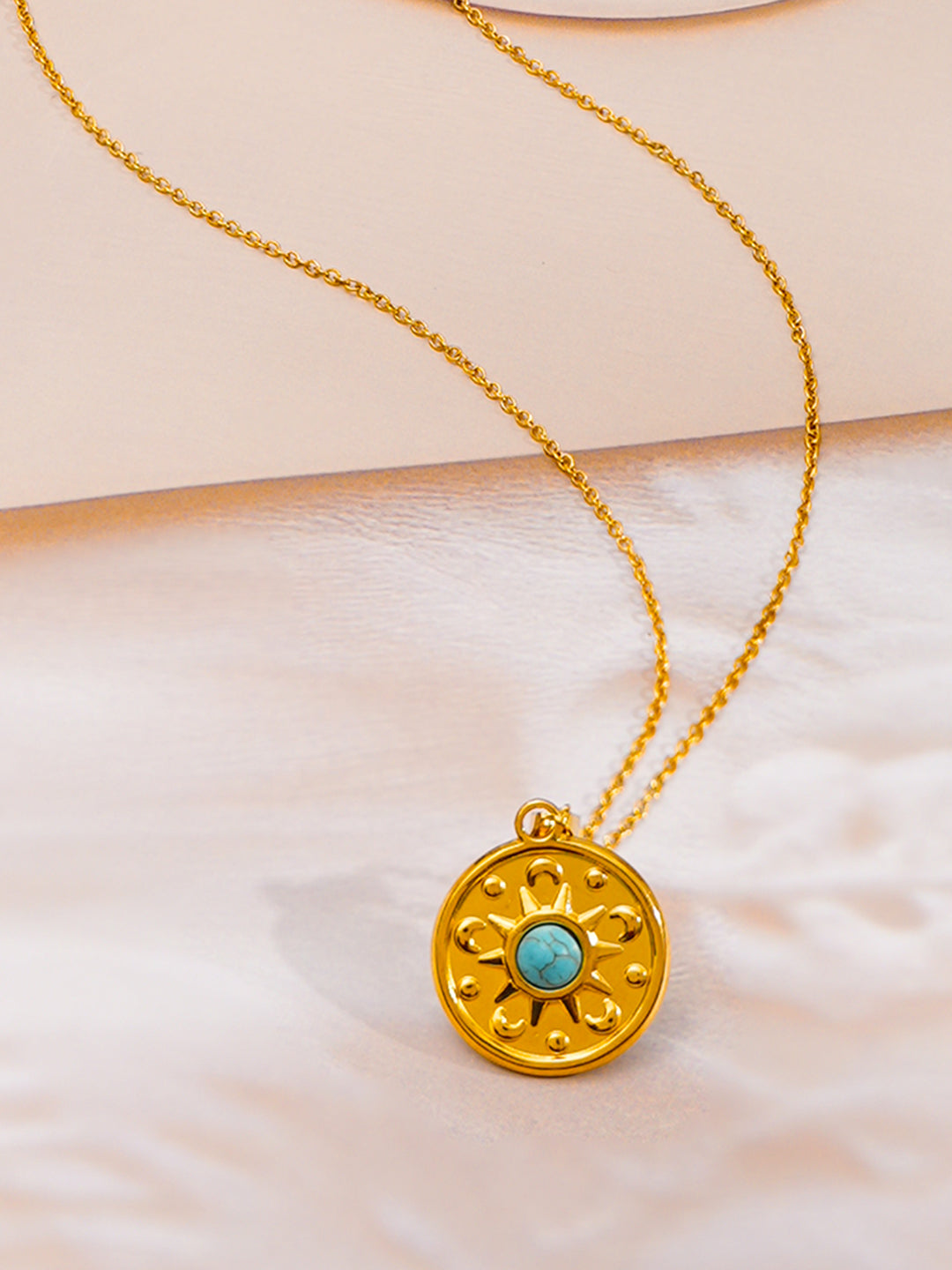 Demi Fine 18K Gold Plated Stainless steel Statement Turquoise Charm Necklace Length - 22.5 cm