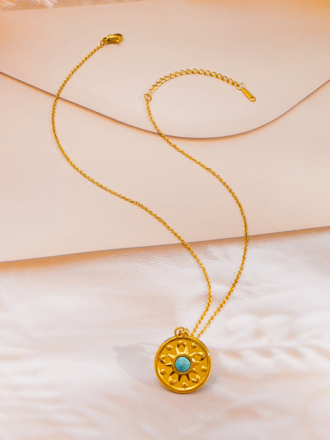 Demi Fine 18K Gold Plated Stainless steel Statement Turquoise Charm Necklace Length - 22.5 cm