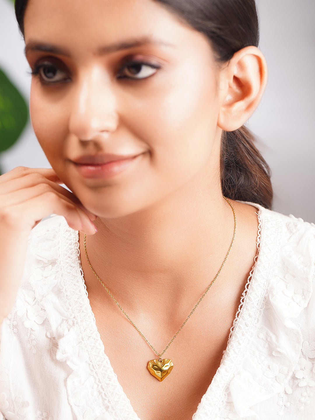 Demi Fine 18K Gold Plated Stainless steel Hammered Heart Pendant Necklace フリーサイズ
