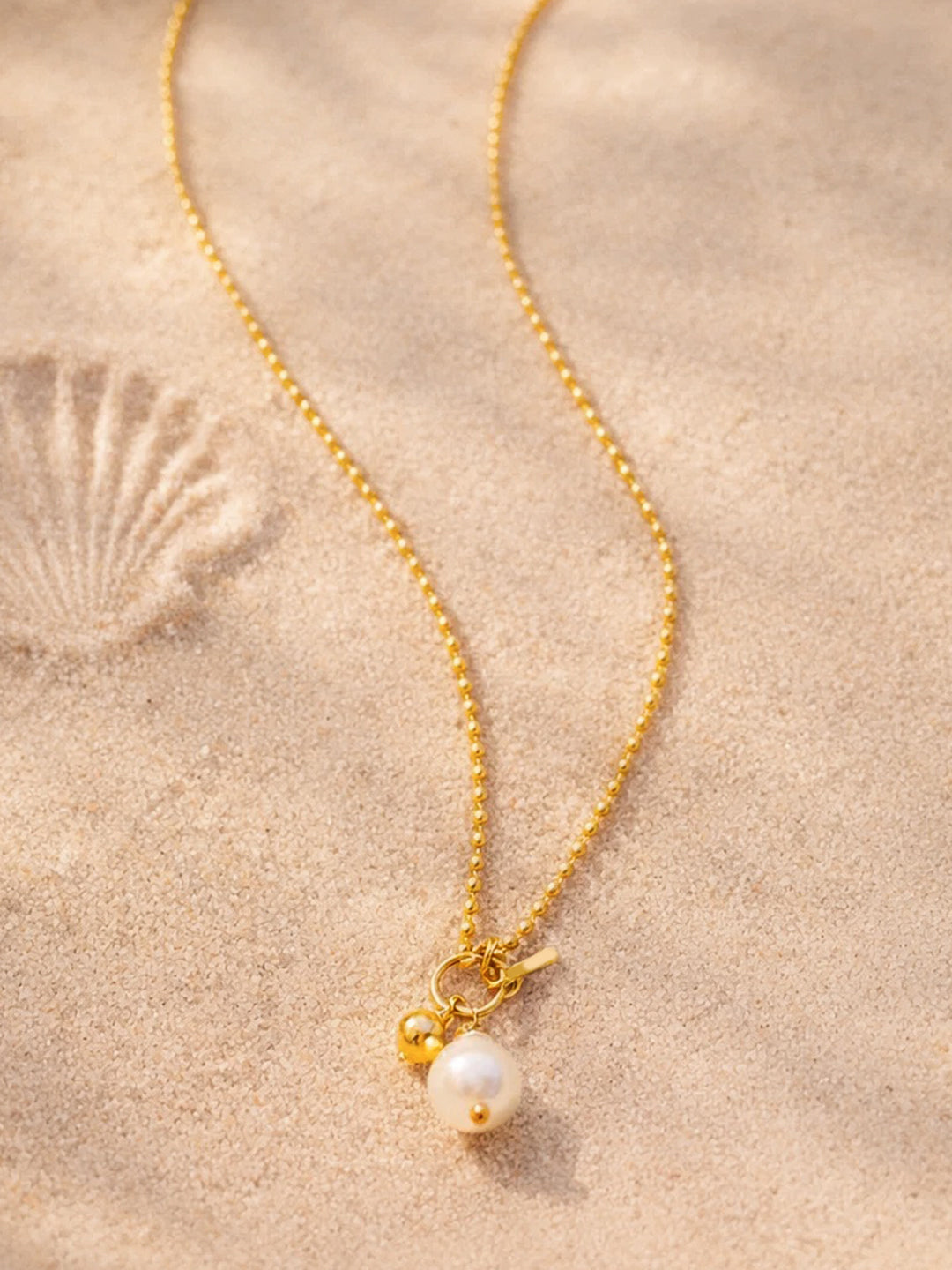 Demi Fine 18K Gold Plated Stainless steel Pearl Drop Toggle Chain Necklace Length - 22.5 cm