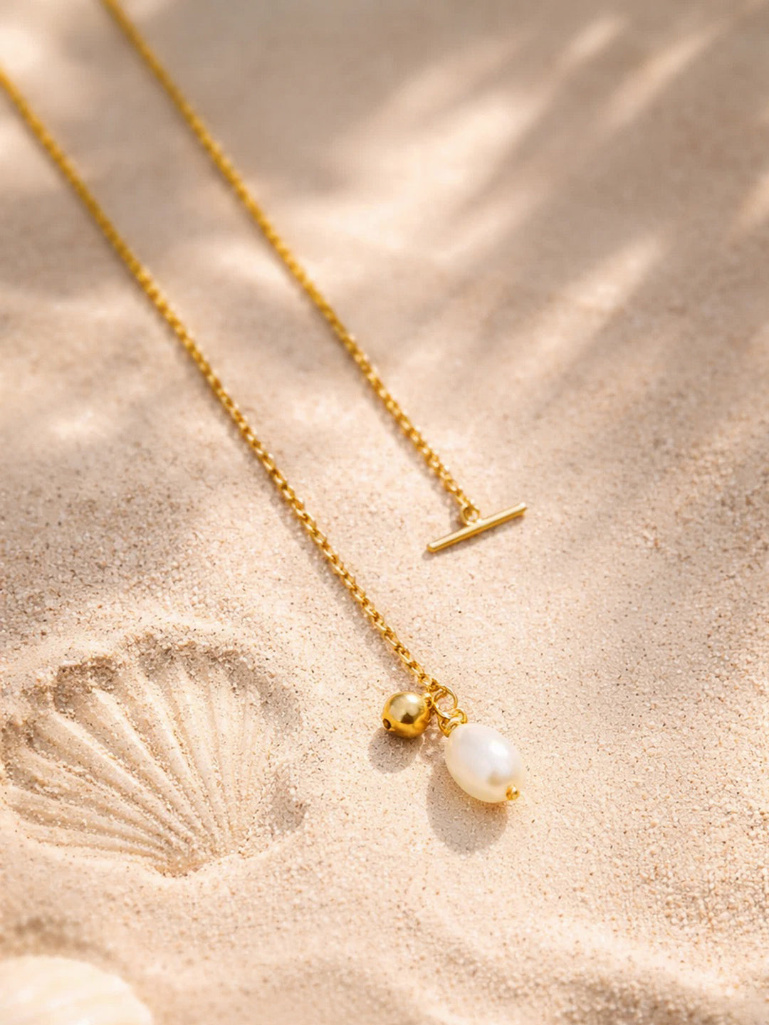 Demi Fine 18K Gold Plated Stainless steel Pearl Drop Toggle Chain Necklace Length - 22.5 cm