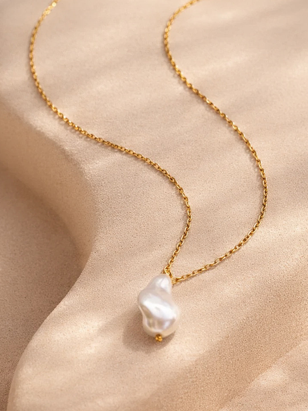 Demi Fine 18K Gold Plated Stainless steel Baroque Pearl Pendant Rope Necklace Length - 28.2 cm