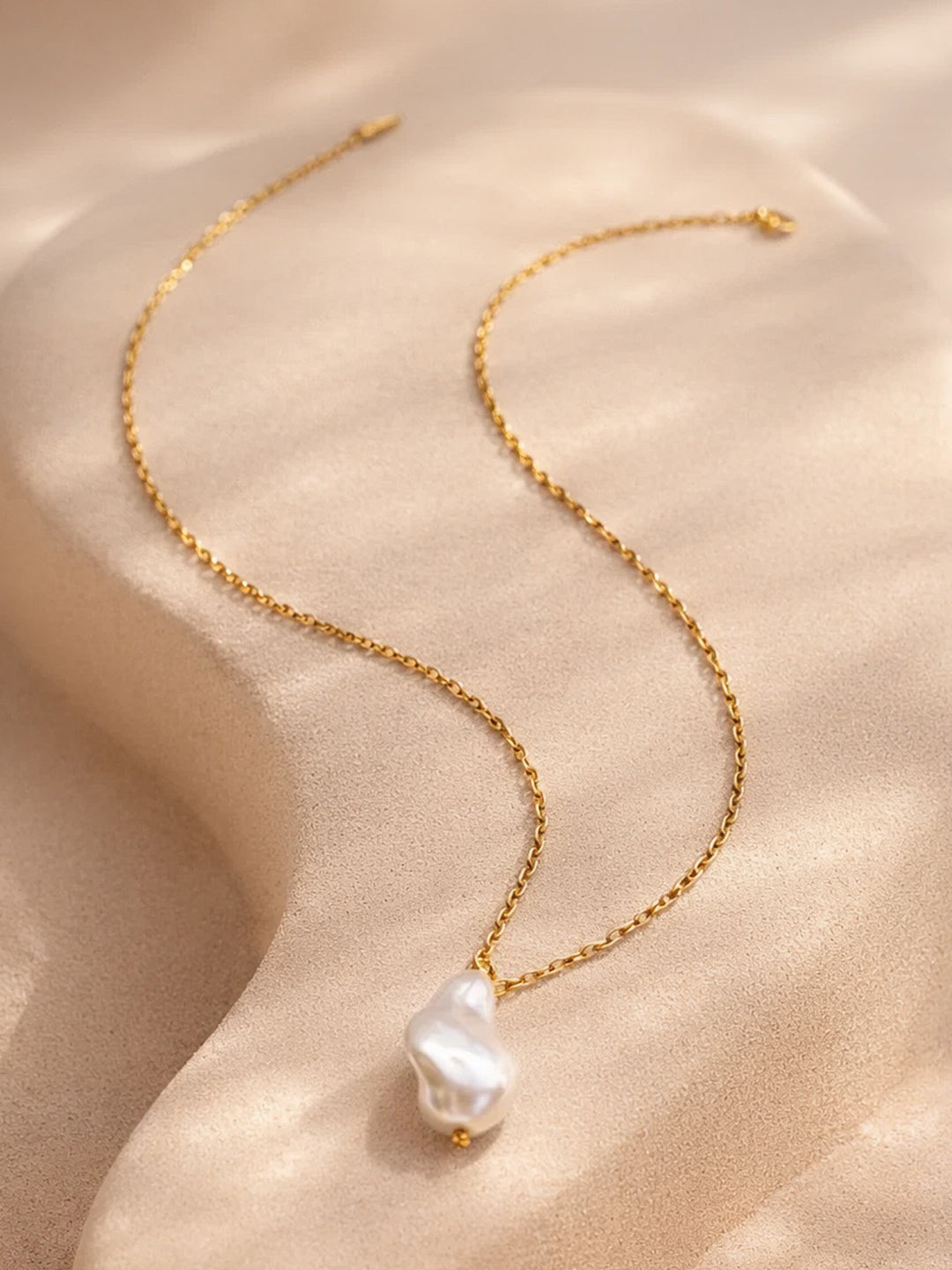 Demi Fine 18K Gold Plated Stainless steel Baroque Pearl Pendant Rope Necklace Length - 28.2 cm