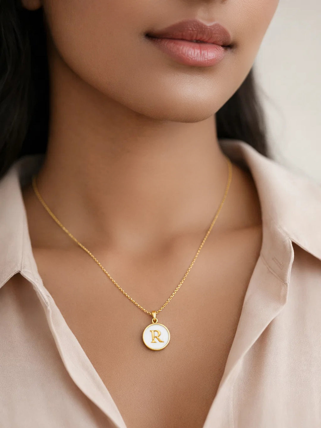 Demi Fine 18K Gold Plated Stainless steel Minimal R Pendant Necklace Length - 26 cm