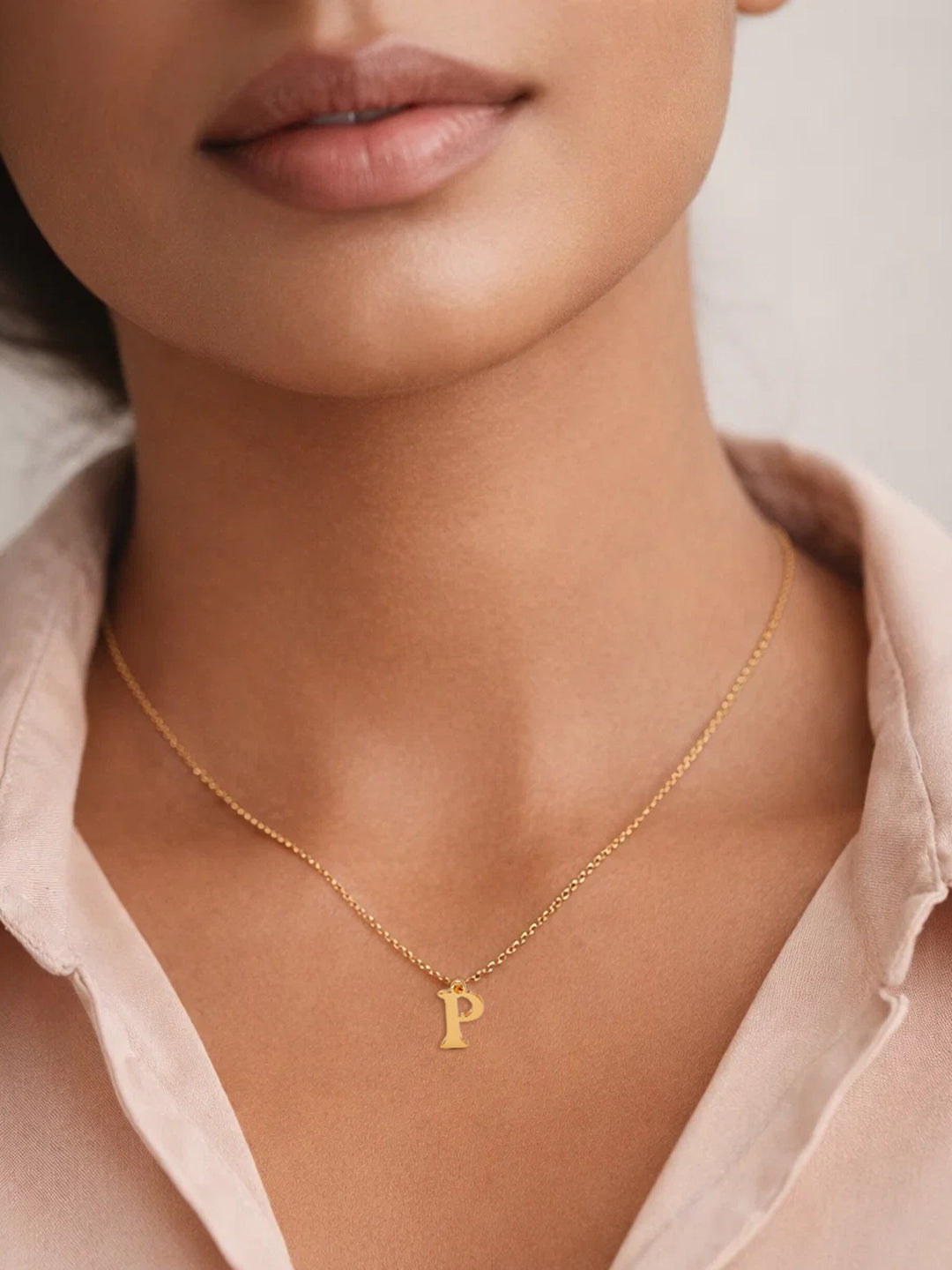Demi Fine 18K Gold Plated Stainless steel Signature P Pendant Necklace Length - 24.5 cm