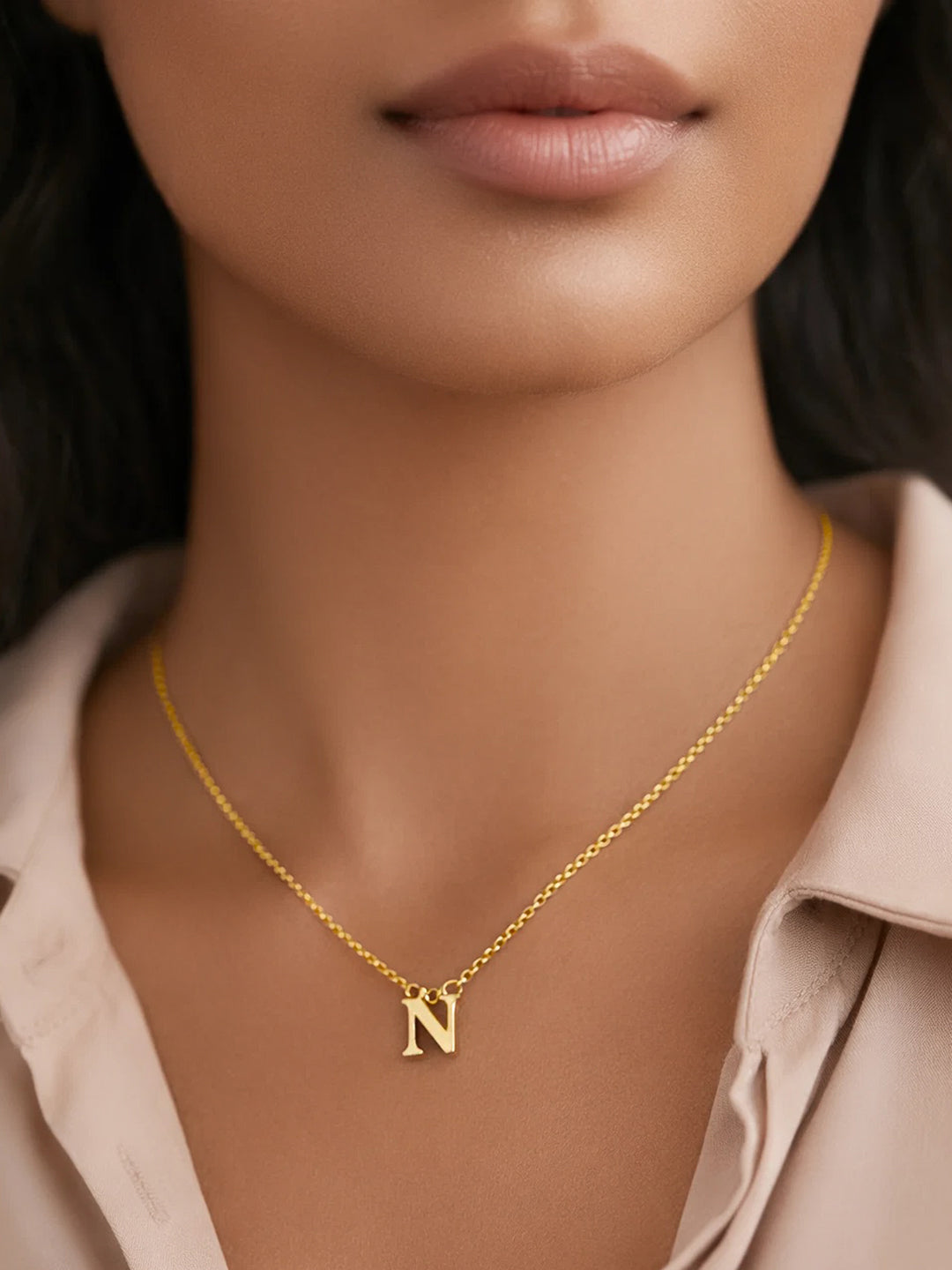 Demi Fine 18K Gold Plated Stainless steel Signature N Pendant Necklace Length - 24.4 cm