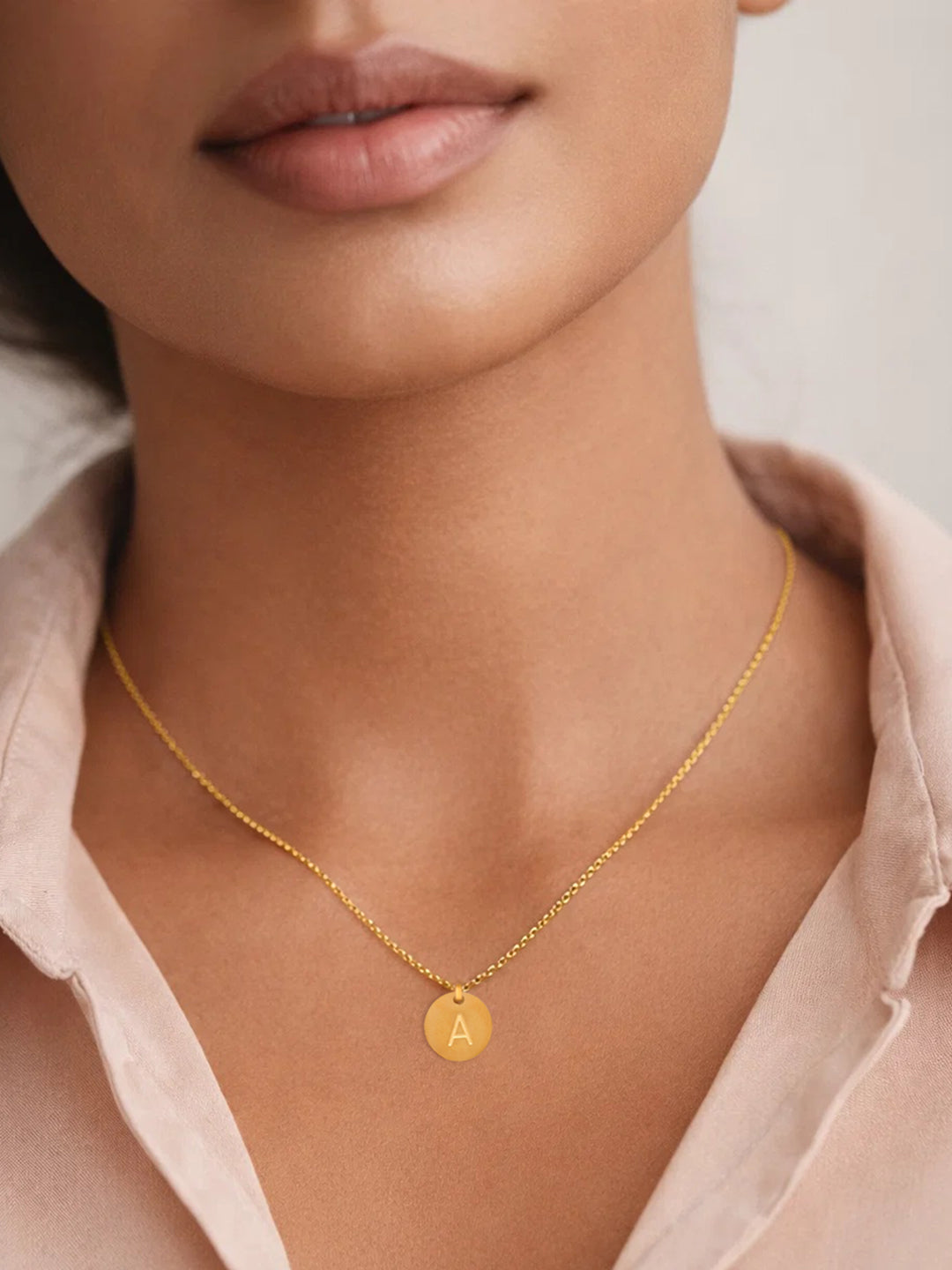 Demi Fine 18K Gold Plated Stainless steel Classic Disc A Pendant Necklace Length - 23.4 cm